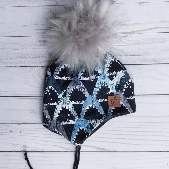 3 FOR 20 Peekaboo Homemade Removable Pompon Blue Sharks 3 Season Ear Flap Toque - Picture 1 of 1
